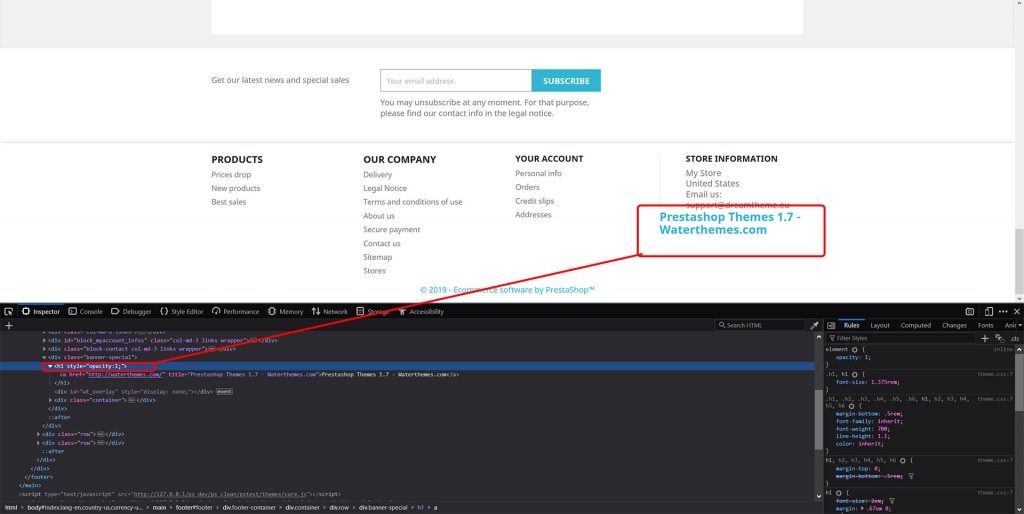 "Banner Popup Free Module PrestaShop 1.7" harmful module in action, visibility enabled